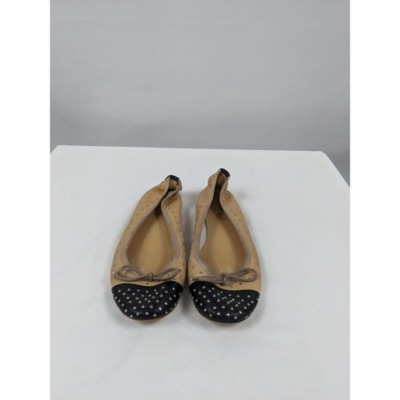 Via Roma 15 Shoes - Via Roma 15 Ballet Flats Nude Black Leather 37 Studded Cap Toe Bow Dress Shoes